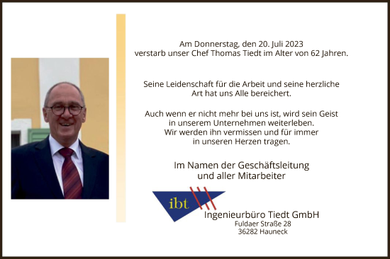 Traueranzeige von Thomas Tiedt von HZ
