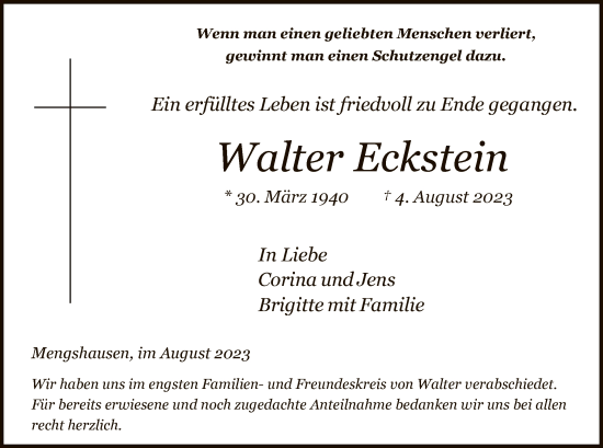 Traueranzeige von Walter Eckstein von HZ