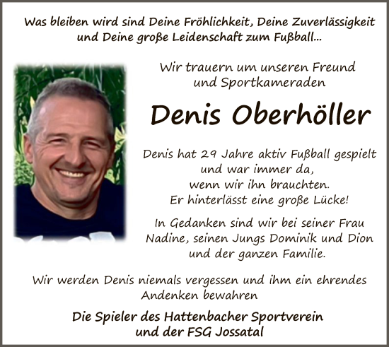 Traueranzeige von Denis Oberhöller von HZ