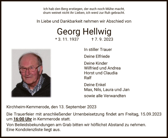 Traueranzeige von Georg Hellwig von HZ