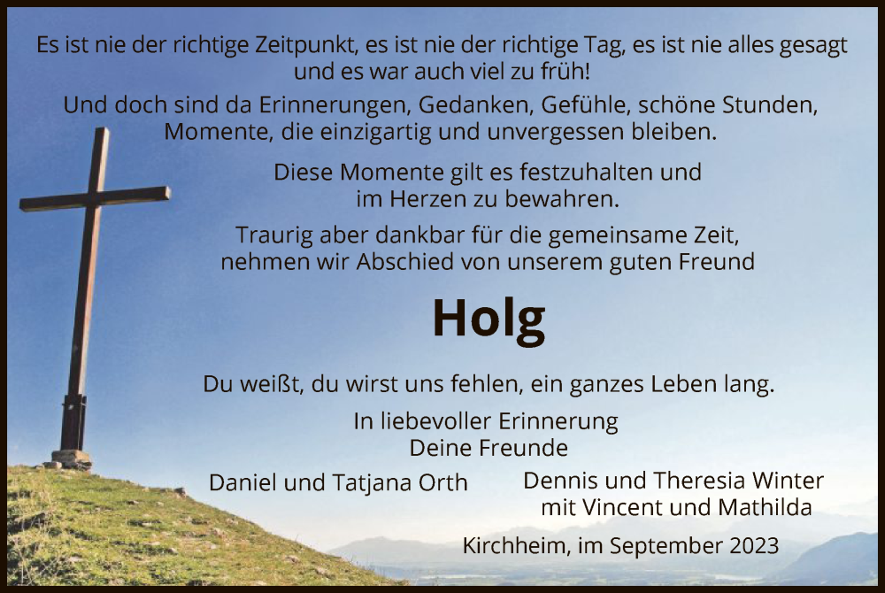  Traueranzeige für Holger Fink vom 13.09.2023 aus HZ