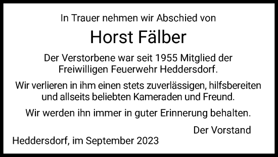 Traueranzeige von Horst Fälber von HZ