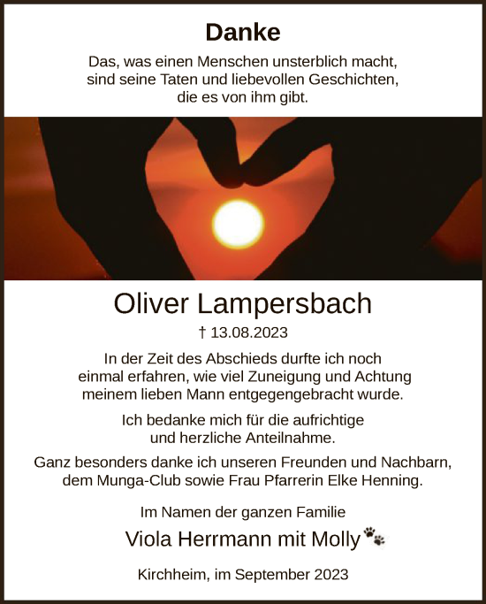 Traueranzeige von Oliver Lampersbach von HZHNA