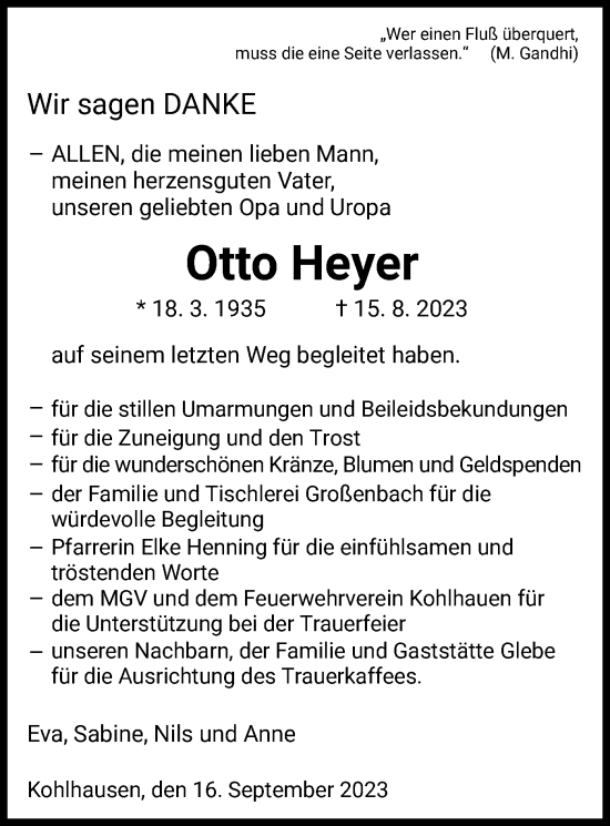 Traueranzeige von Otto Heyer von HZ