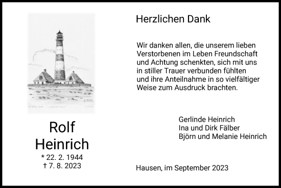 Traueranzeige von Rolf Heinrich von HZ