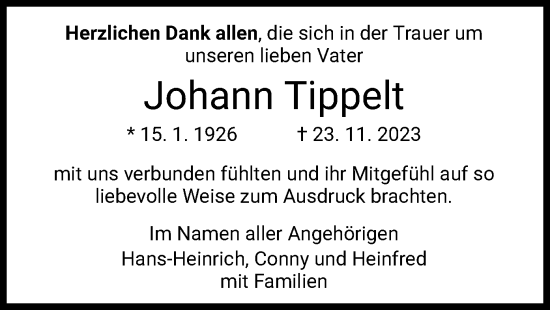 Traueranzeige von Johann Tippelt von HNAHZ