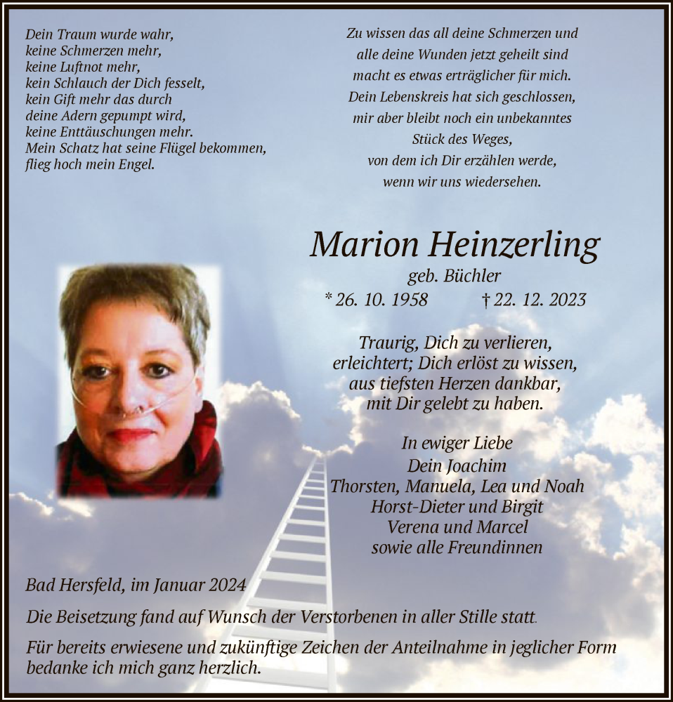  Traueranzeige für Marion Heinzerling vom 20.01.2024 aus HZHNA