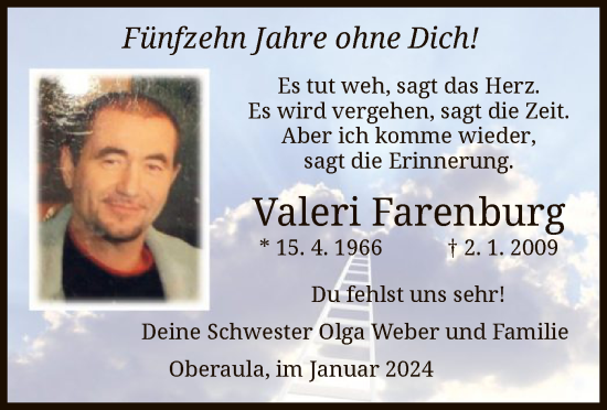 Traueranzeige von Valeri Farenburg von HZ