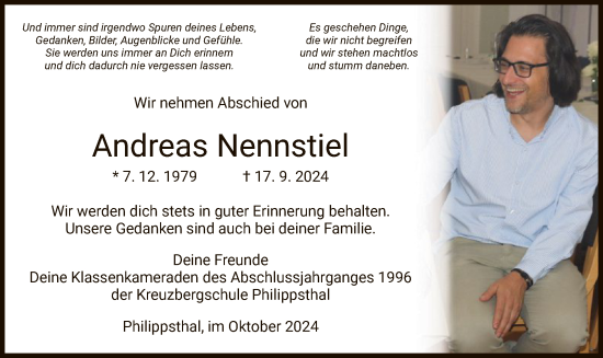 Traueranzeige von Andreas Nennstiel von HZ