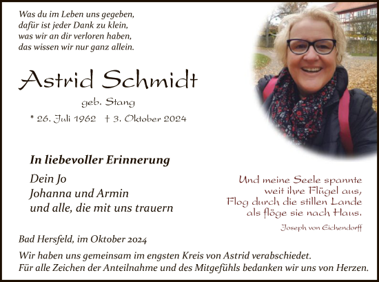 Traueranzeige von Astrid Schmidt von HZ