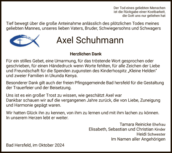 Traueranzeige von Axel Schuhmann von HZ