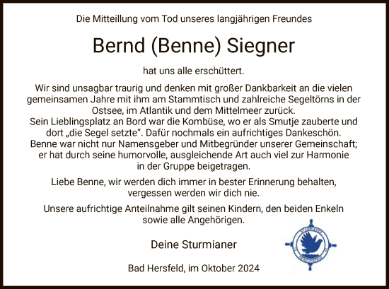 Traueranzeige von Bernd Siegner von HZ