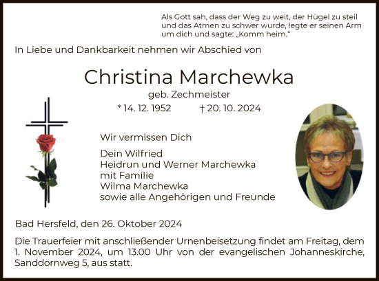 Traueranzeige von Christina Marchewka von HZ