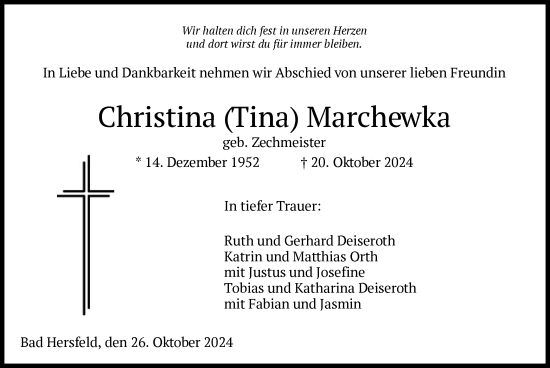 Traueranzeige von Christina Marchewka von HZ