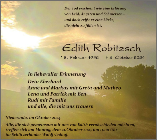 Traueranzeige von Edith Robitzsch von HZ