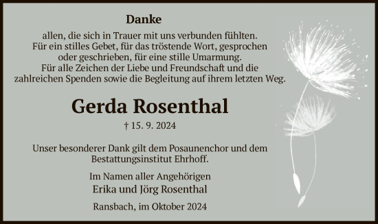 Traueranzeige von Gerda Rosenthal von HZ