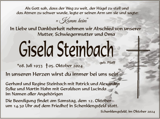 Traueranzeige von Gisela Steinbach von HZ