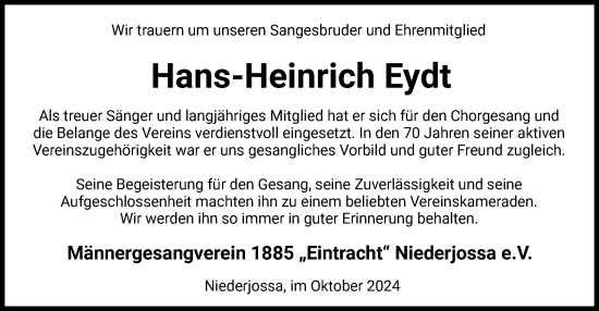 Traueranzeige von Hans-Heinrich Eydt von HZ