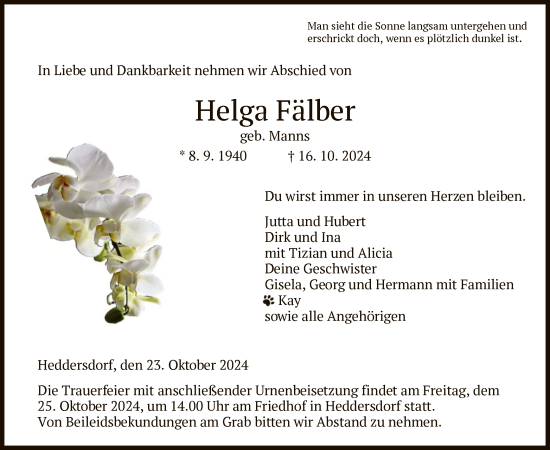 Traueranzeige von Helga Fälber von HZ