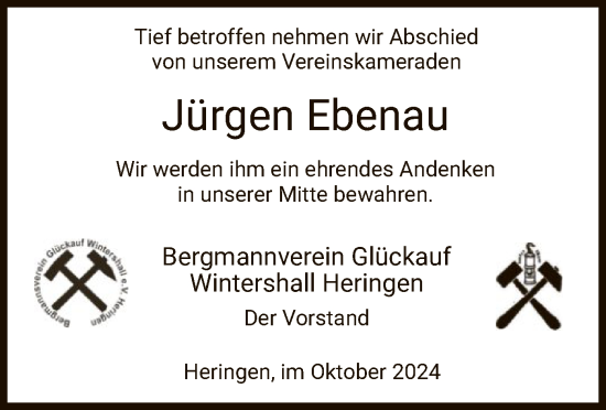 Traueranzeige von Jürgen Ebenau von HZ