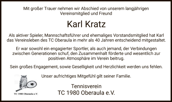 Traueranzeige von Karl Kratz von HZ