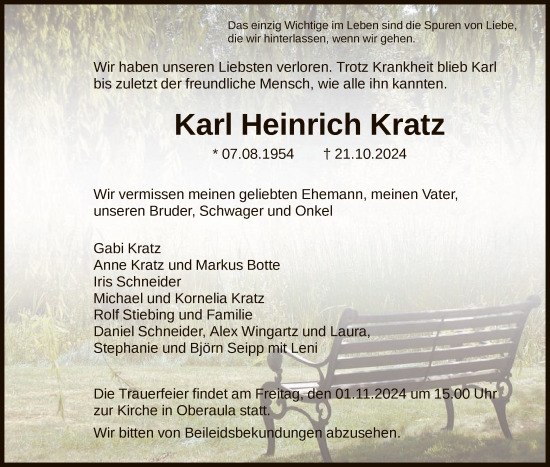 Traueranzeige von Karl Heinrich Kratz von HNAHZ