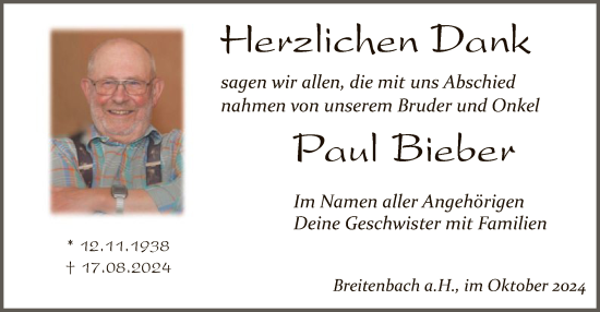 Traueranzeige von Paul Bieber von HZ