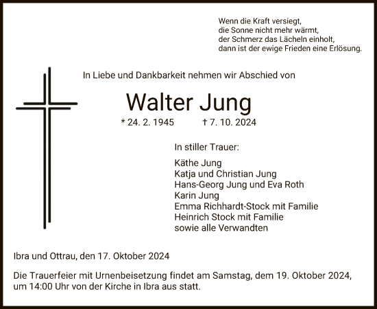 Traueranzeige von Walter Jung von HZHNA