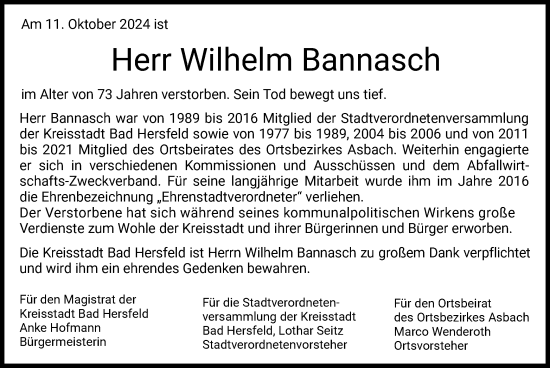 Traueranzeige von Willi Bannasch von HZ