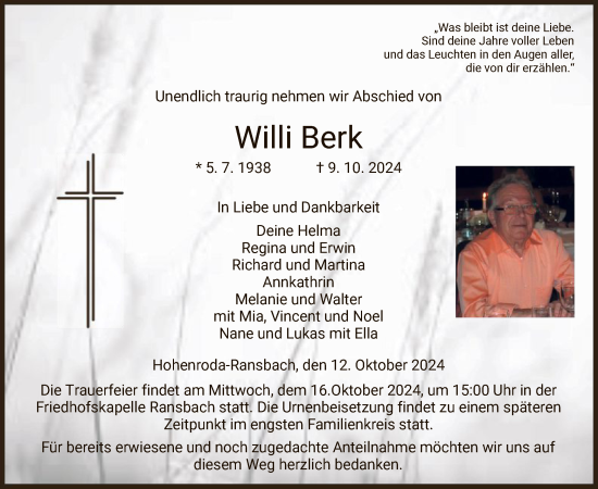 Traueranzeige von Willi Berk von HZ