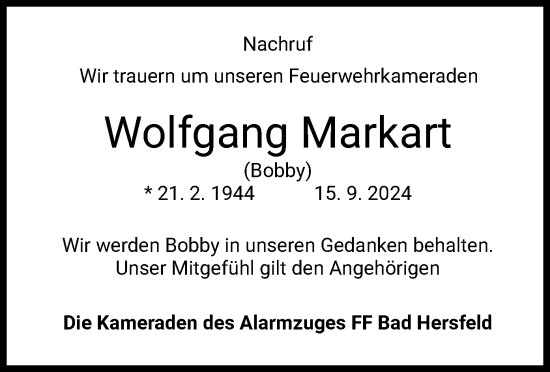 Traueranzeige von Wolfgang Markart von HZ