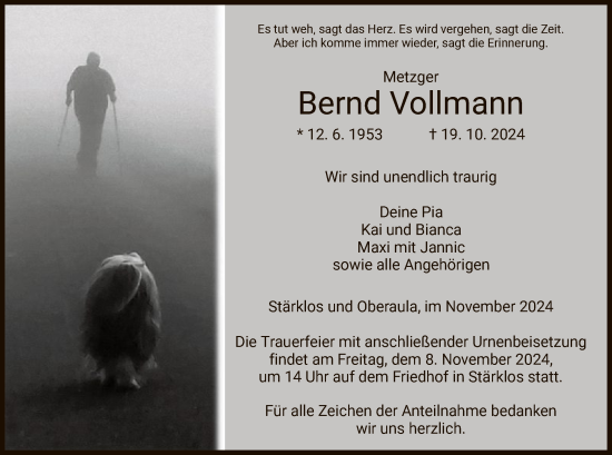 Traueranzeige von Bernd Vollmann von HZHNA