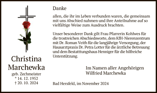 Traueranzeige von Christina Marchewka von HZ