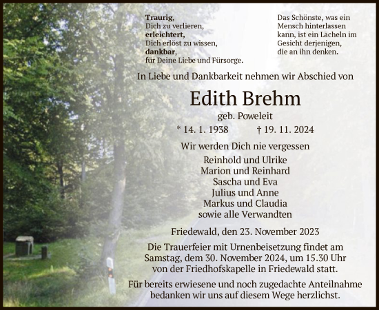 Traueranzeige von Edith Brehm von HZ