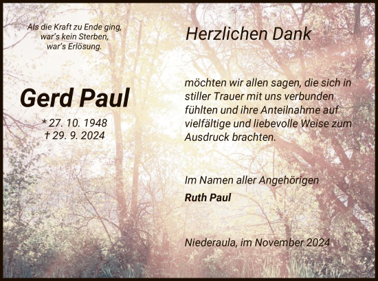 Traueranzeige von Gerd Paul von HZ