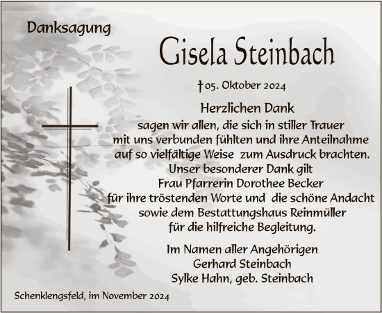 Traueranzeige von Gisela Steinbach von HZ