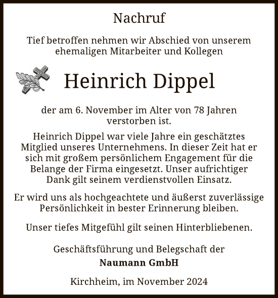 Traueranzeige von Heinrich Dippel von HZ