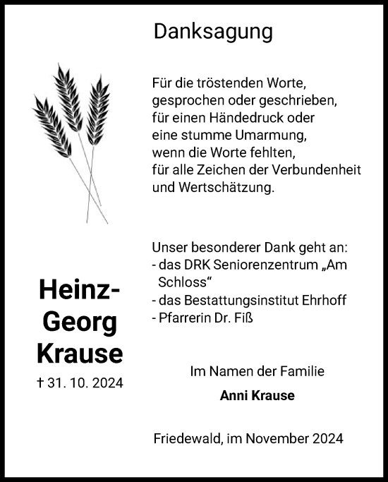 Traueranzeige von Heinz-Georg Krause von HZ