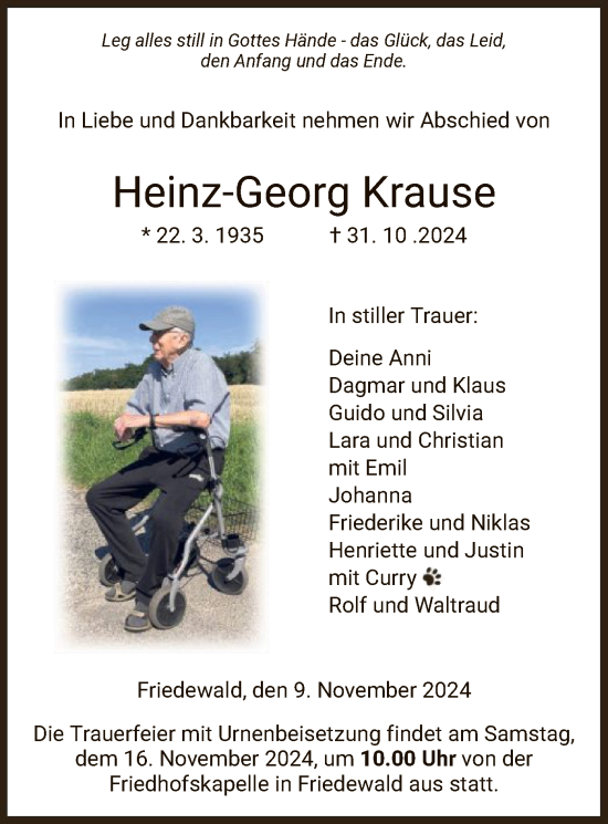 Traueranzeige von Heinz-Georg Krause von HZ