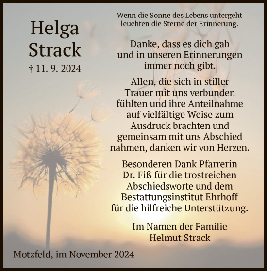 Traueranzeige von Helga Strack von HZ