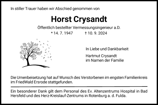 Traueranzeige von Horst Crysandt von HZ