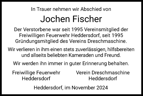 Traueranzeige von Jochen Fischer von HZ