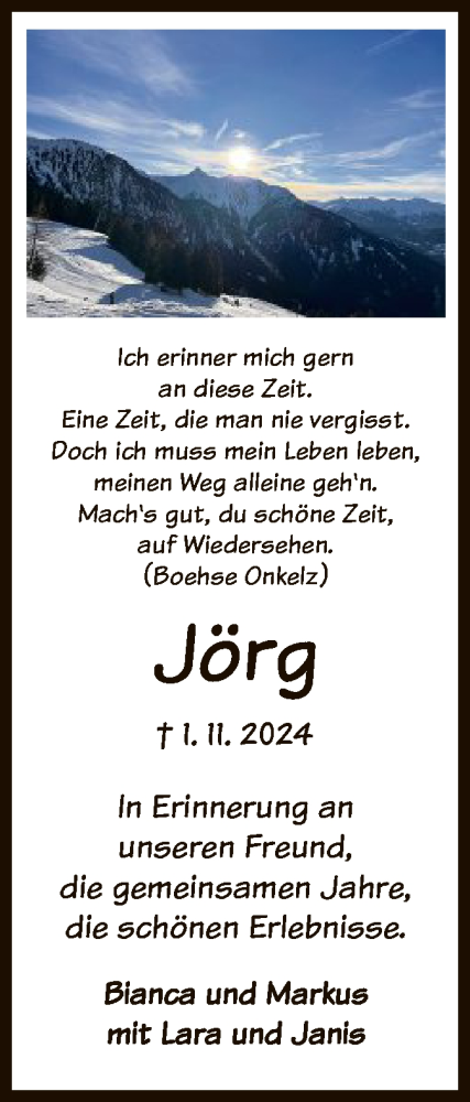  Traueranzeige für Jörg Riemenschneider vom 20.11.2024 aus HZ