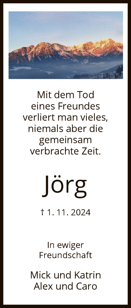  Traueranzeige für Jörg Riemenschneider vom 20.11.2024 aus HZ