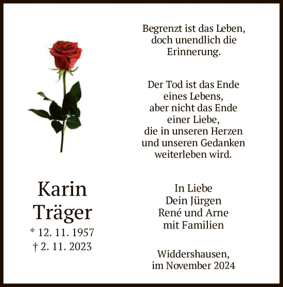 Traueranzeige von Karin Träger von HZ