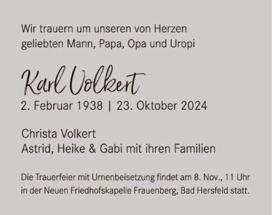 Traueranzeige von Karl Volkert von HZ