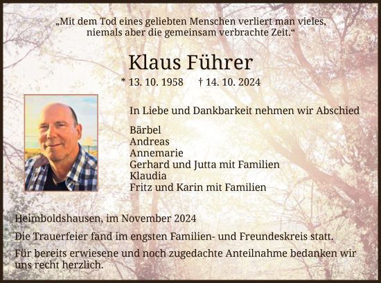 Traueranzeige von Klaus Führer von HZ