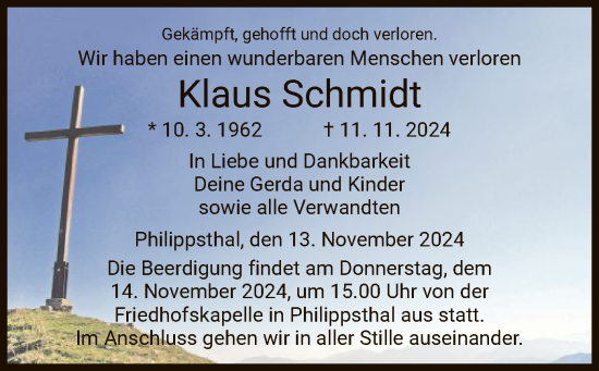 Traueranzeige von Klaus Schmidt von HZ