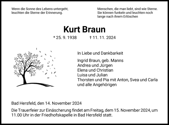 Traueranzeige von Kurt Braun von HZ