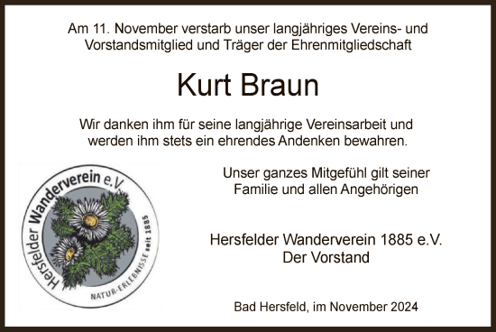 Traueranzeige von Kurt Braun von HZ